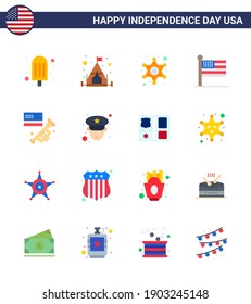 Pack of 16 creative USA Independence Day related Flats of american; speaker; star; flag; united Editable USA Day Vector Design Elements