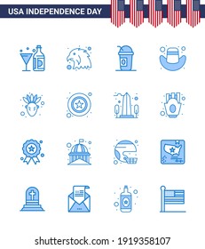 Pack of 16 creative USA Independence Day related Blues of thanksgiving; american; america; hat; american Editable USA Day Vector Design Elements