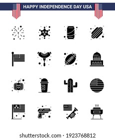 Pack of 16 creative USA Independence Day related Solid Glyphs of united; flag; beer; states; american Editable USA Day Vector Design Elements