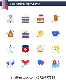 Pack of 16 creative USA Independence Day related Flats of dollar; popsicle; st; ice cream; party Editable USA Day Vector Design Elements