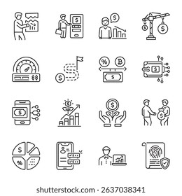 Pack of 16 Finance Linear Style Icons 

