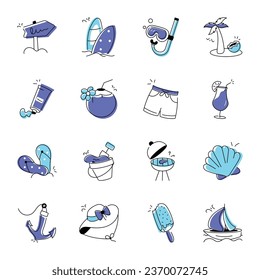 Pack of 16 Hand Drawn Beach Icons  

