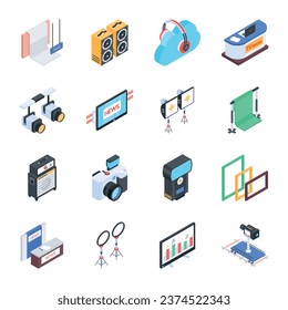 Pack of 16 Isometric Studio Icons 


