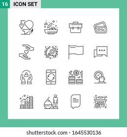 Pack of 16 Line Style Icon Set. Outline Symbols for print. Creative Signs Isolated on White Background. 16 Icon Set.