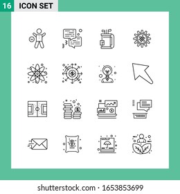 Pack of 16 Line Style Icon Set. Outline Symbols for print. Creative Signs Isolated on White Background. 16 Icon Set.
