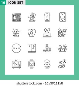 Pack of 16 Line Style Icon Set. Outline Symbols for print. Creative Signs Isolated on White Background. 16 Icon Set.