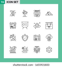 Paket mit 16 Line Style Icon Set. Umrisssymbole für den Druck. Kreative Zeichen einzeln auf weißem Hintergrund. 16 Symbolsatz.