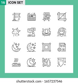 Pack of 16 Line Style Icon Set. Outline Symbols for print. Creative Signs Isolated on White Background. 16 Icon Set.