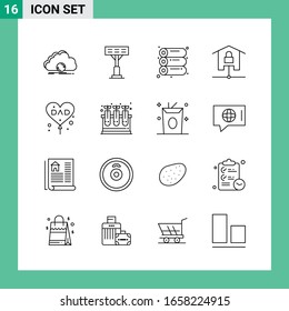 Paquete de 16 iconos de estilo de línea. Símbolos de esquema para impresión. Carteles creativos aislados en fondo blanco.16 Conjunto de iconos.