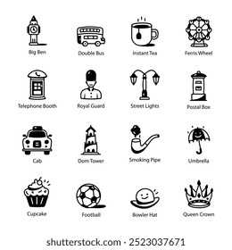 Pack de 16 iconos de la línea Heritage de Londres 

