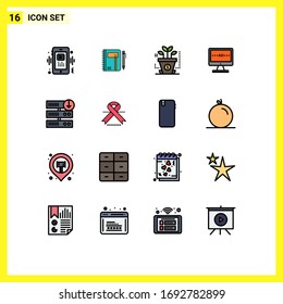 Pack of 16 Modern Flat Color Filled Lines Signs and Symbols for Web Print Media such as television; tv; notepad; startup; finance Editable Creative Vector Design Elements