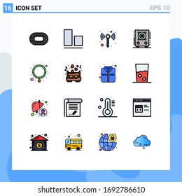 Pack of 16 Modern Flat Color Filled Lines Signs and Symbols for Web Print Media such as dating; pearl; wireless; necklace; speaker Editable Creative Vector Design Elements