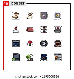 Pack of 16 Modern Flat Color Filled Lines Signs and Symbols for Web Print Media such as structure; prototyping; support; object; draw Editable Creative Vector Design Elements
