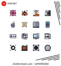 Pack of 16 Modern Flat Color Filled Lines Signs and Symbols for Web Print Media such as explosion; danger; power; boom; pollution Editable Creative Vector Design Elements