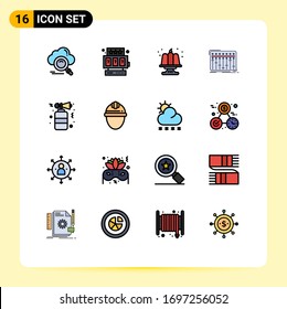 Pack of 16 Modern Flat Color Filled Lines Signs and Symbols for Web Print Media such as horn; music; birthday; mixer; console Editable Creative Vector Design Elements