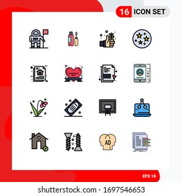 Pack of 16 Modern Flat Color Filled Lines Signs and Symbols for Web Print Media such as document; data; day; architecture; space Editable Creative Vector Design Elements