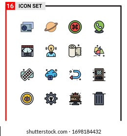 Pack of 16 Modern Flat Color Filled Lines Signs and Symbols for Web Print Media such as city; location; mars; map; telephone Editable Creative Vector Design Elements