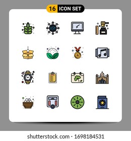 Pack of 16 Modern Flat Color Filled Lines Signs and Symbols for Web Print Media such as shepping; box; device; sweet; honey Editable Creative Vector Design Elements