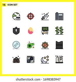 Pack of 16 Modern Flat Color Filled Lines Signs and Symbols for Web Print Media such as conversation; contact; target; communication; vaccine Editable Creative Vector Design Elements