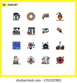 Pack of 16 Modern Flat Color Filled Lines Signs and Symbols for Web Print Media such as medical; fishing; graph; fish; success Editable Creative Vector Design Elements