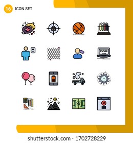 Pack of 16 Modern Flat Color Filled Lines Signs and Symbols for Web Print Media such as profile; description; basket ball; body; tube Editable Creative Vector Design Elements