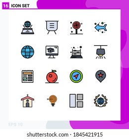 Pack of 16 Modern Flat Color Filled Lines Signs and Symbols for Web Print Media such as geography; communication; remove; direction; arrow Editable Creative Vector Design Elements