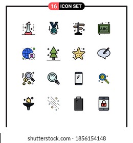 Pack of 16 Modern Flat Color Filled Lines Signs and Symbols for Web Print Media such as awareness; preschool; winner; blocks; street Editable Creative Vector Design Elements