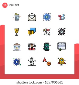 Pack of 16 Modern Flat Color Filled Lines Signs and Symbols for Web Print Media such as drink; female; cog; male; gender Editable Creative Vector Design Elements