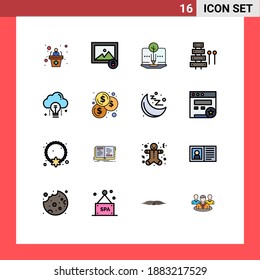 Paket mit 16 modernen, mit Flachfarbstoffen gefüllten Farbsignen und Symbolen für Web-Printmedien wie Idee; Xylophon; Inhalt; Ton, bearbeitbare kreative Vektordesign-Elemente des Instruments