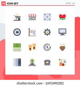 Pack of 16 Modern Flat Colors Signs and Symbols for Web Print Media such as forward; love; shopping; hearts; sport Editable Pack of Creative Vector Design Elements