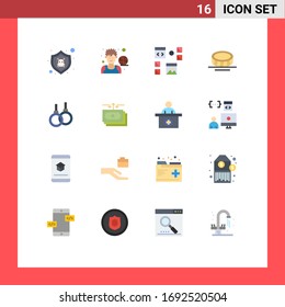 Paket mit 16 modernen Flachfarben, Zeichen und Symbole für Web-Printmedien wie Sportler; Münze; Spieler; Bargeld; Seitenbearbeitungspaket für kreative Vektorillustration-Design-Elemente