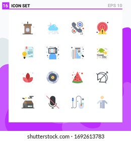 Paquete de 16 símbolos y símbolos modernos de colores planos para medios de impresión en la Web, como puntos; cautela; clima; alerta; paquete editable de horas de elementos de diseño de vectores creativos