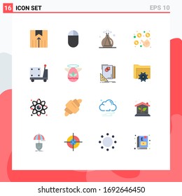 Pack of 16 Modern Flat Colors Signs and Symbols for Web Print Media such as angle; pump; spa; logistic; money Editable Pack of Creative Vector Design Elements
