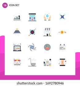 Pack of 16 Modern Flat Colors Signs and Symbols for Web Print Media such as exhaust; cooking; environment; hood; camera Editable Pack of Creative Vector Design Elements