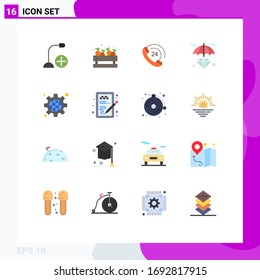 Paket mit 16 modernen Flachfarben, Signalen und Symbolen für Web-Print-Medien wie Konfiguration; Versicherungen; Gemüse; halten; Unterstützung für Editable Pack von Design-Elementen für kreative Vektorillustration