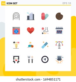 Pack of 16 Modern Flat Colors Signs and Symbols for Web Print Media such as design; food; office; drink; cookie Editable Pack of Creative Vector Design Elements