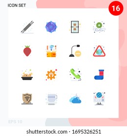 Paquete de 16 signos y símbolos modernos de color plano para medios de impresión en la Web, como fresa; más; red; añadir; paquete editable de arena con elementos de diseño de vectores creativos