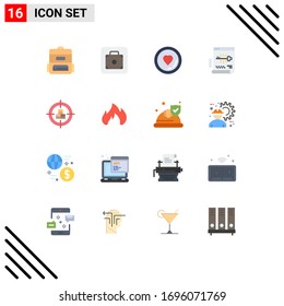 Pack of 16 Modern Flat Colors Signs and Symbols for Web Print Media such as crosshair; password; love; document; secure Editable Pack of Creative Vector Design Elements