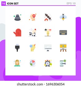 Pack of 16 Modern Flat Colors Signs and Symbols for Web Print Media such as drink; honey; mind; fly; party Editable Pack of Creative Vector Design Elements