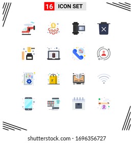 Pack of 16 Modern Flat Colors Signs and Symbols for Web Print Media such as sweet; honey; camera roll film; healthy; remove Editable Pack of Creative Vector Design Elements