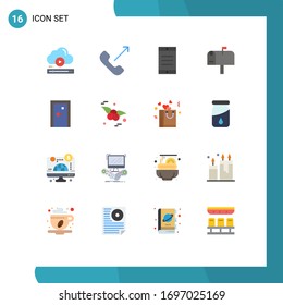 Pack of 16 Modern Flat Colors Signs and Symbols for Web Print Media such as door; aperture; phone; postbox; mail Editable Pack of Creative Vector Design Elements