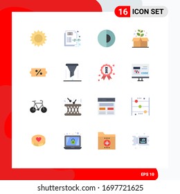 Pack of 16 Modern Flat Colors Signs and Symbols for Web Print Media such as chemical analysis; price; geology; discount; green Editable Pack of Creative Vector Design Elements