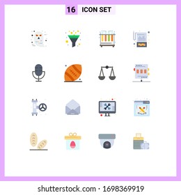 Pack of 16 Modern Flat Colors Signs and Symbols for Web Print Media such as microphone; devices; test; statements; financial Editable Pack of Creative Vector Design Elements