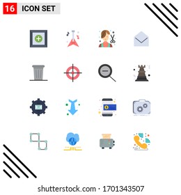 Pack of 16 Modern Flat Colors Signs and Symbols for Web Print Media such as power; environment; fashion; open; mail Editable Pack of Creative Vector Design Elements