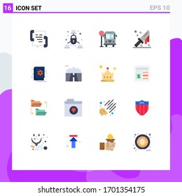 Pack of 16 Modern Flat Colors Signs and Symbols for Web Print Media such as halloween; knife; security; cutlery; blood Editable Pack of Creative Vector Design Elements