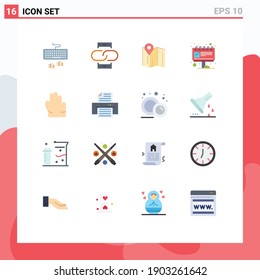 Pack of 16 Modern Flat Colors Signs and Symbols for Web Print Media such as grab; marketing; mobile; billboard; hotel Editable Pack of Creative Vector Design Elements