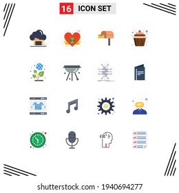 Pack of 16 Modern Flat Colors Signs and Symbols for Web Print Media such as day; muffin; letter box; cup; cupcake Editable Pack of Creative Vector Design Elements