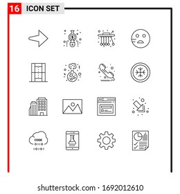 Pack of 16 Modern Outlines Signs and Symbols for Web Print Media such as flask; pitch; science; game; activities Editable Vector Design Elements