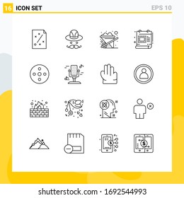 Pack of 16 Modern Outlines Signs and Symbols for Web Print Media such as reel; camera reel; construction; scale; design Editable Vector Design Elements