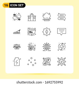 Paket mit 16 modernen Umrissen und Symbolen für Web-Printmedien wie z. B. Ziegelsteine; Nachricht; Redner; Chat; Restaurant Editierbare Vektorillustration Design Elements